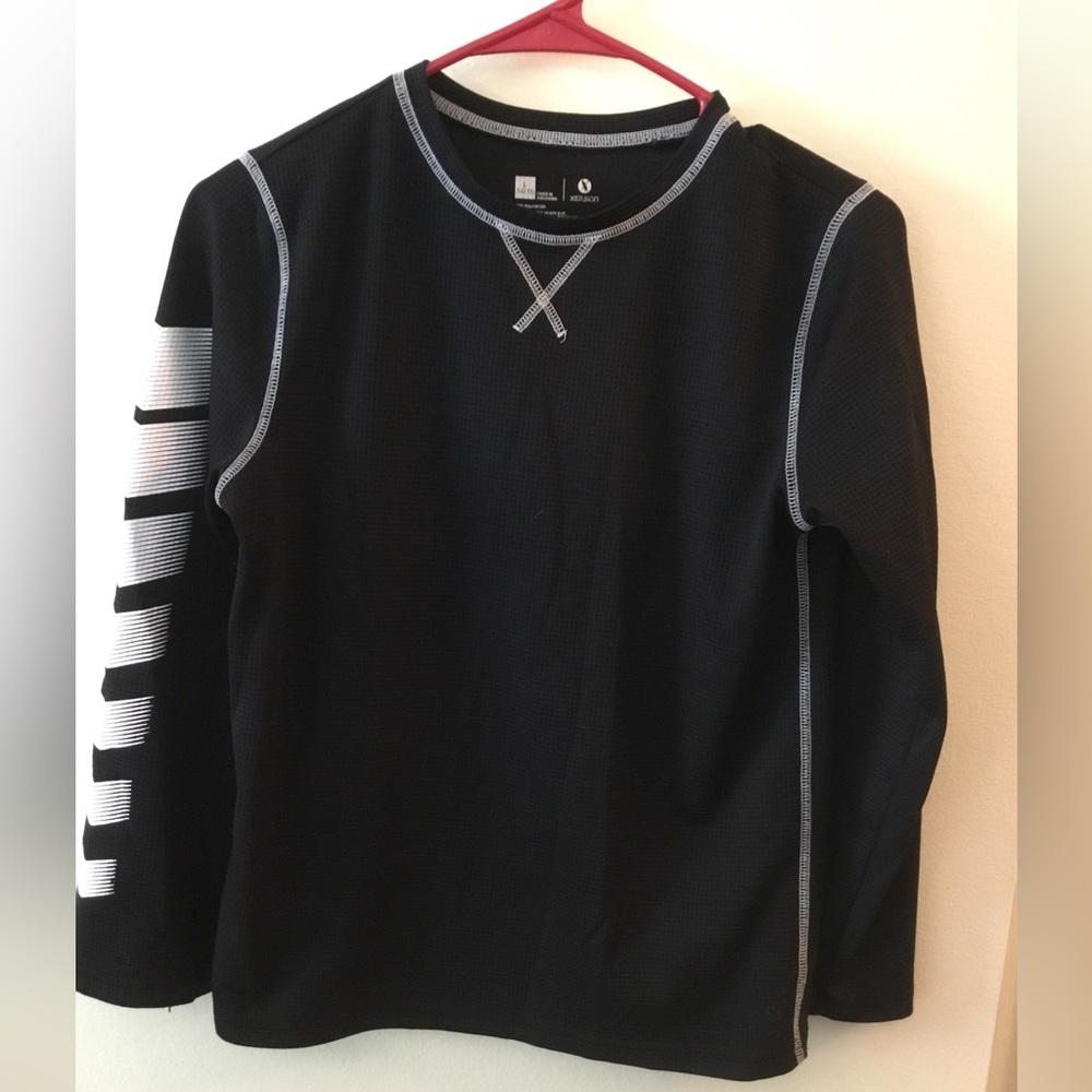Xersion Black Long Sleeve Thermal Top with White Logo and Accent